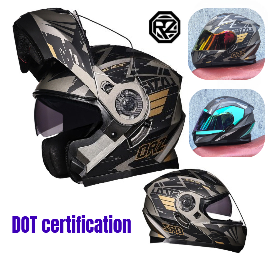 Dual Visor Motorcycle Racing Helmet - Orz Full Face Dual Visor Motorcycle