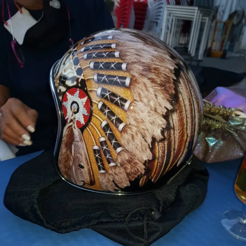 Đen Vintage Xe Máy Mở Mặt Chấm - đánh giá và giá Vintage Open Face Retro Helmet