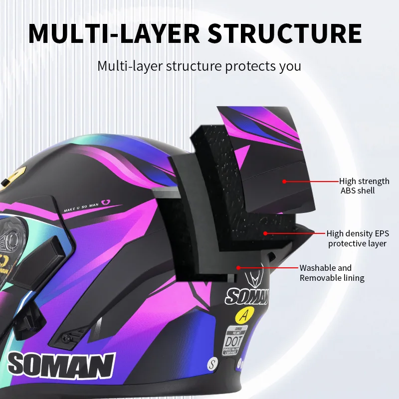 SOMAN Full Face Helmet Dual Le - đánh giá và giá Dual Visor Motorcycle Racing Helmet