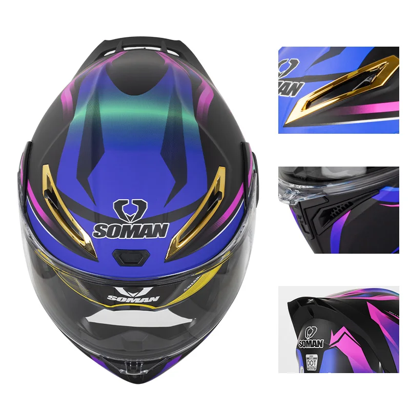 SOMAN Full Face Helmet Dual Le - đánh giá và giá Dual Visor Motorcycle Racing Helmet
