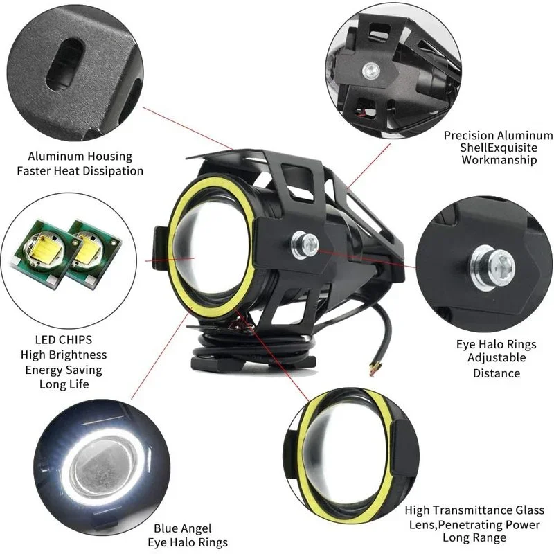 U7 LED Auxiliary Bright Motorc - đánh giá và giá Universal Motorcycle Led Headlight Projector